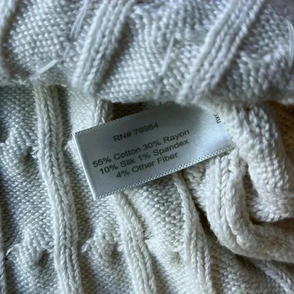 Boston Proper Sweater White V Neck Cable Knit Faux Pearl Embellished Size Large - Picture 5 of 9